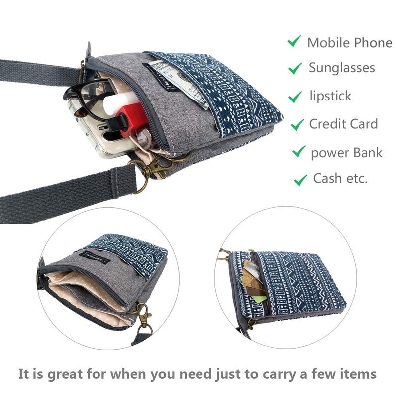 MEISEE Roomy Cell Phone Purse Wallet Canvas Small Crossbody Purse Bags with Shoulder Strap For Women teen girlsl (B-blue and gray-2) - Image 5